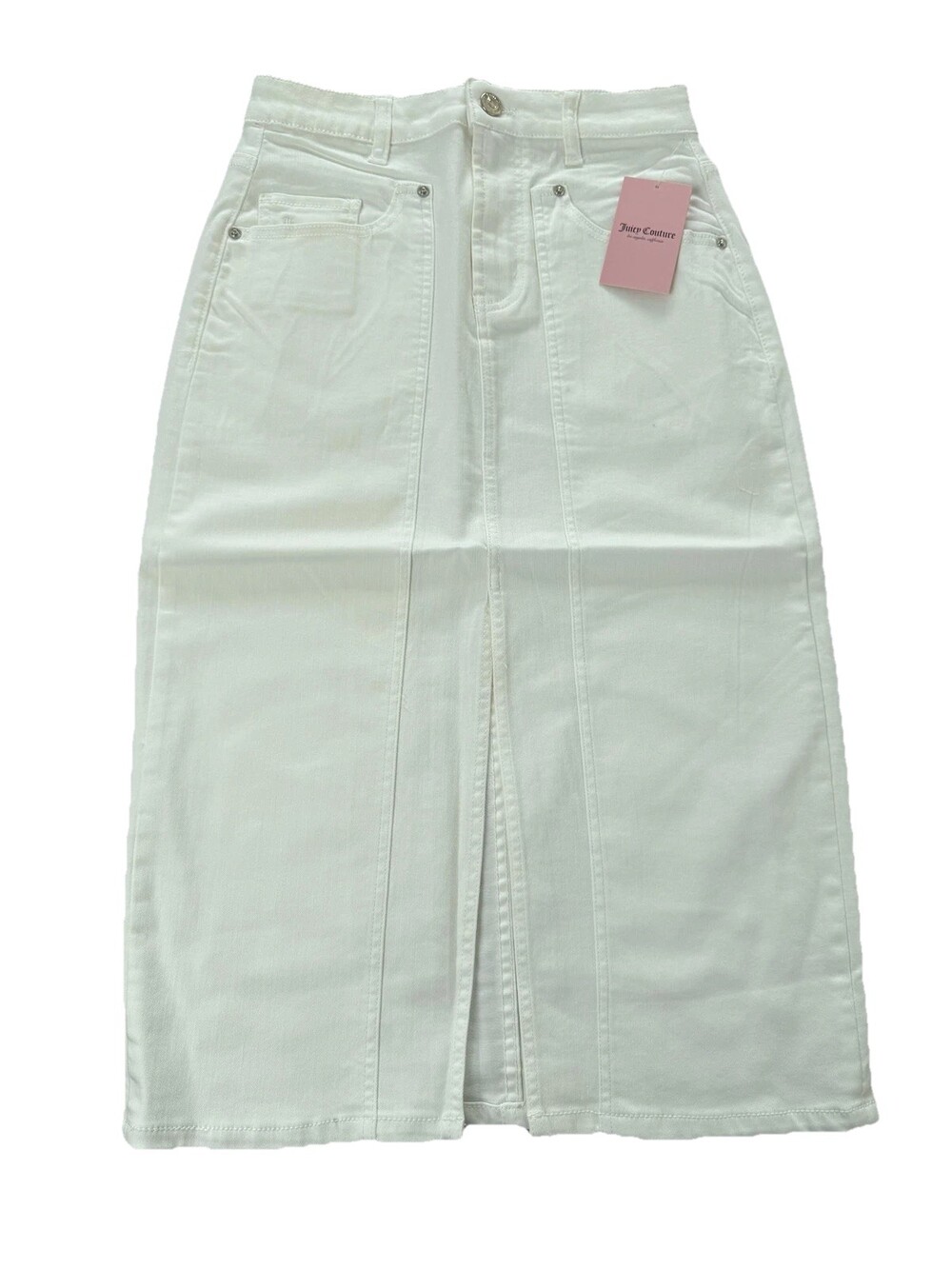 Juicy Couture Skirt Womens 26 White Front Panel Midi Stretch Denim JC548-SKRT